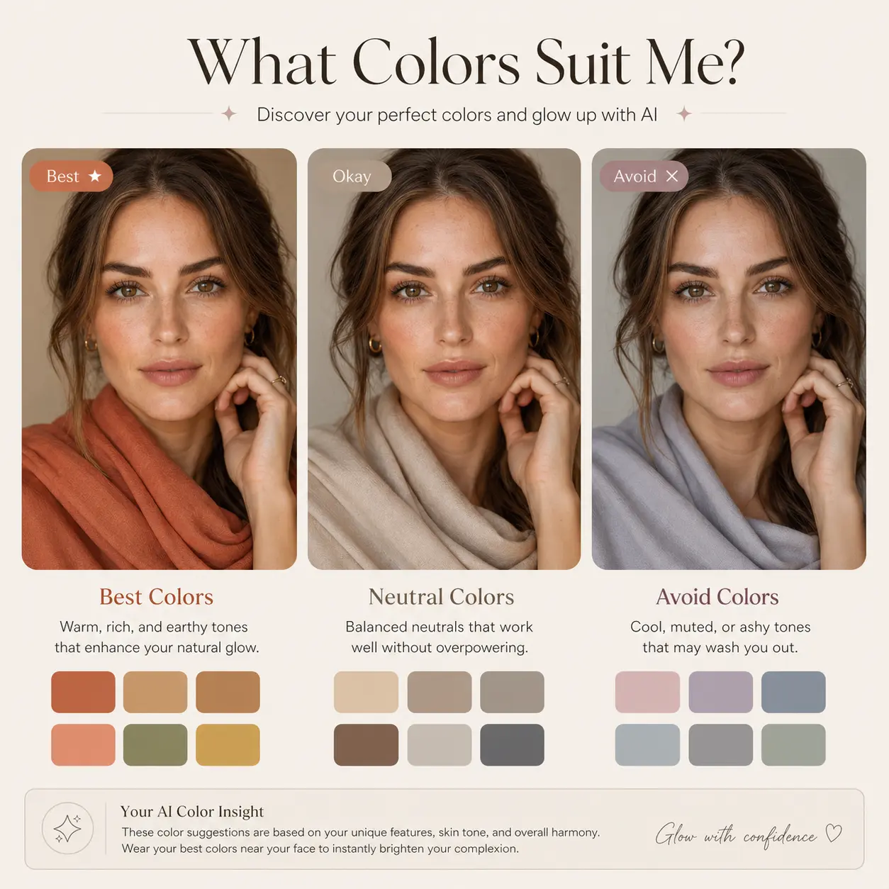 AI color analysis showing what colors suit me best based on face shape and skin tone
