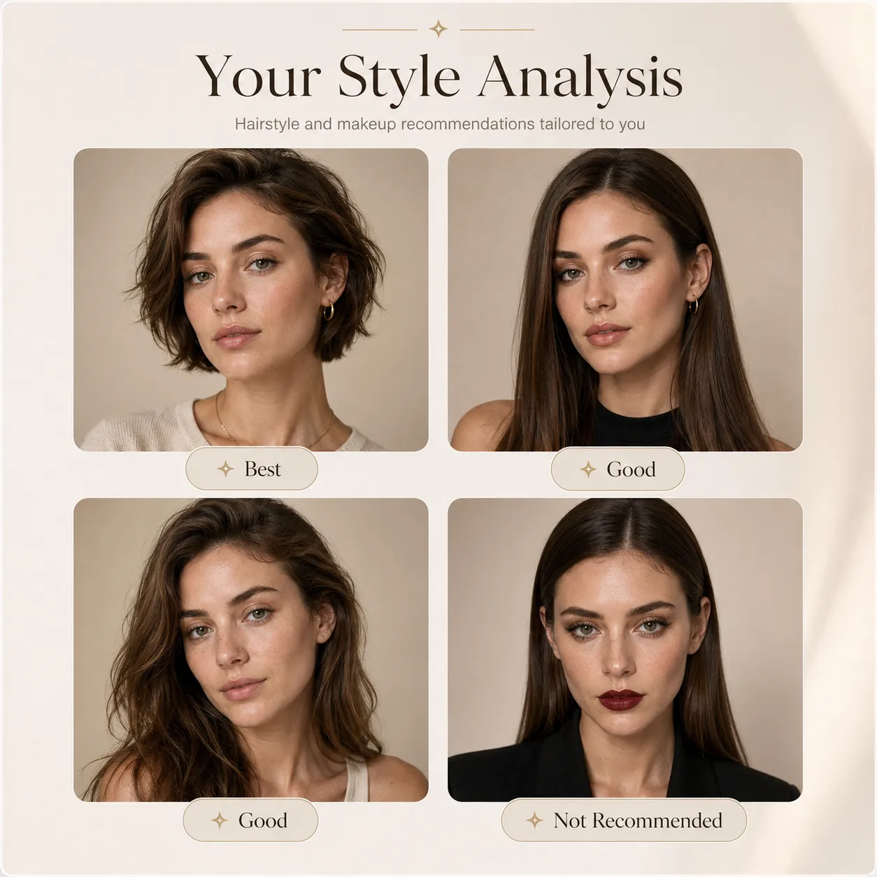 AI analysis showing what hairstyle and makeup suit me based on face shape and features
